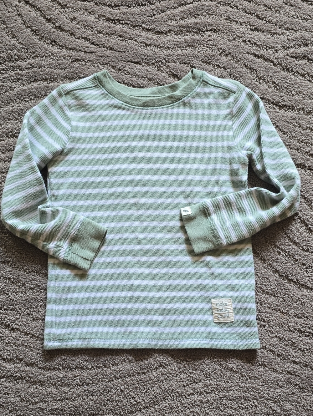 Kids Striped Sage & White Long-Sleeve Tee